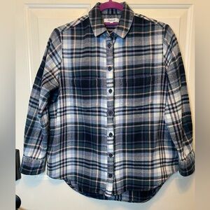Women’s Madewell Plaid Flannel Shacket oversized Size XS blue white pink EUC